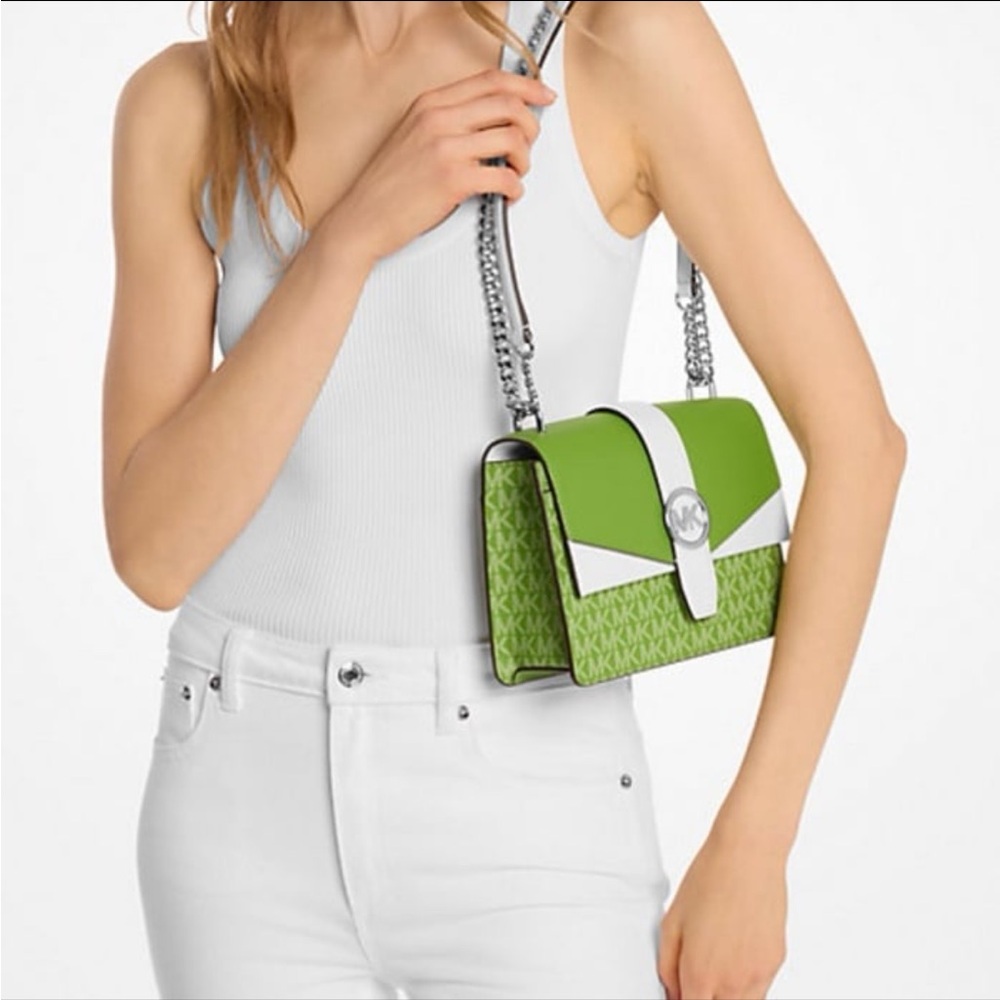 Michael Kors Greenwich Small Color-Block Signature Logo Flap Crossbody XBODY Bag - Picture 2 of 16